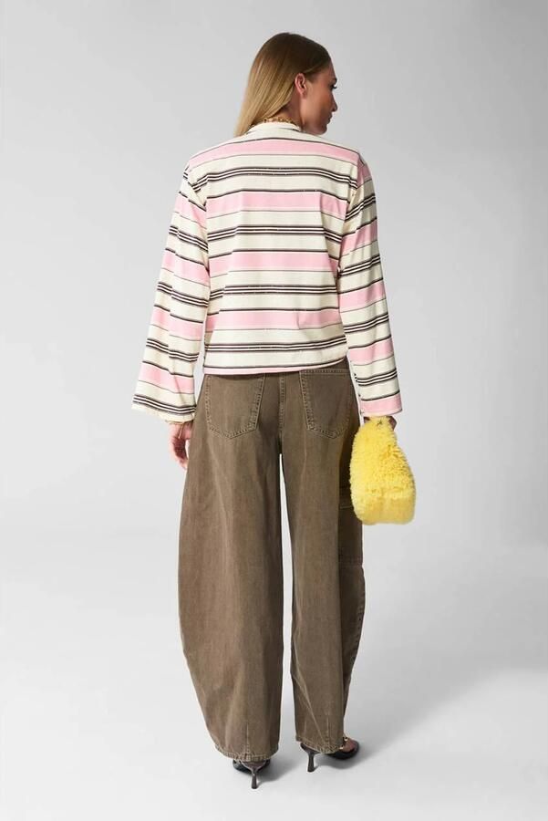 Shoeby gestreepte longsleeve met studs roze ecru bruin - Foto 3