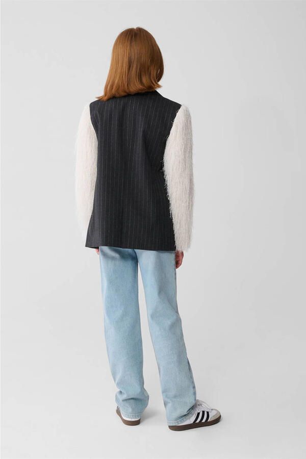 Shoeby gestreepte regular fit blazer zwart met glitter - Foto 3