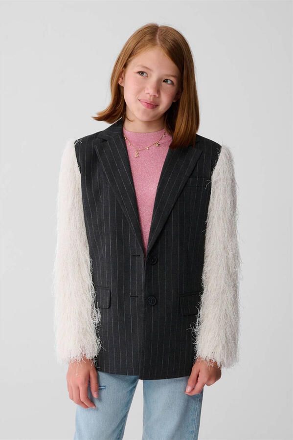 Shoeby gestreepte regular fit blazer zwart met glitter