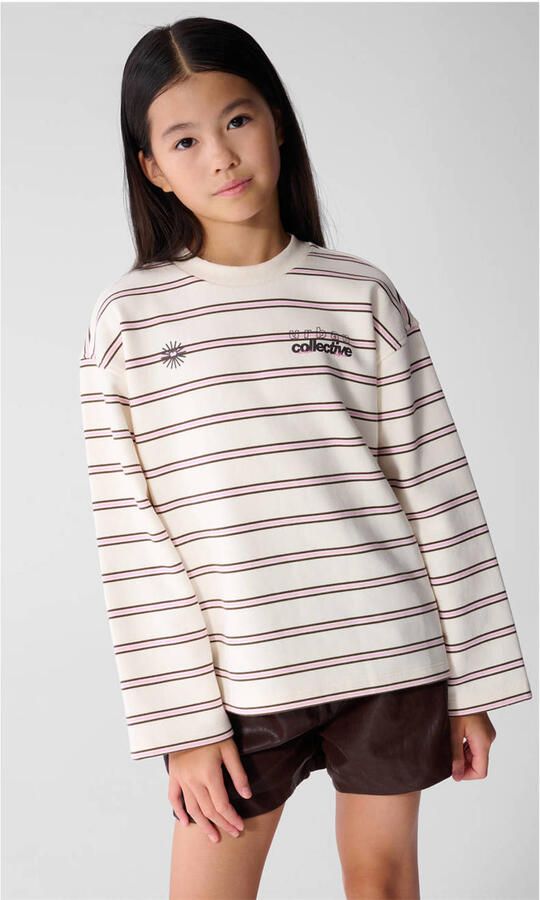 Shoeby gestreepte sweater met backprint offwhite roze paars