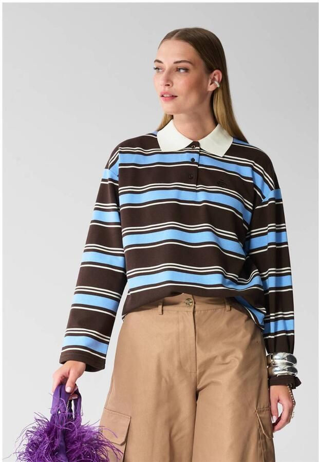 Shoeby gestreepte top bruin blauw wit