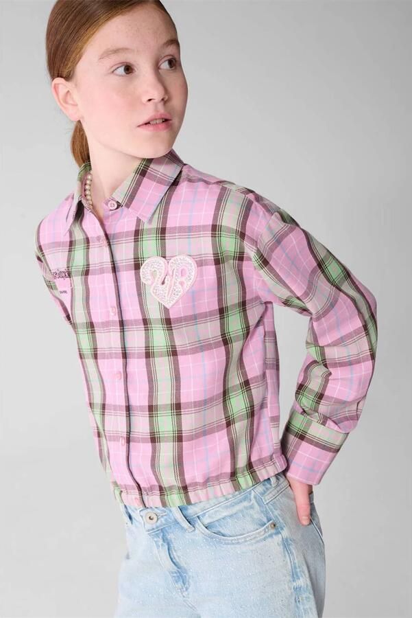 Shoeby getailleerde geruite blouse lichtroze groen Meisjes Katoen Klassieke kraag - Foto 3