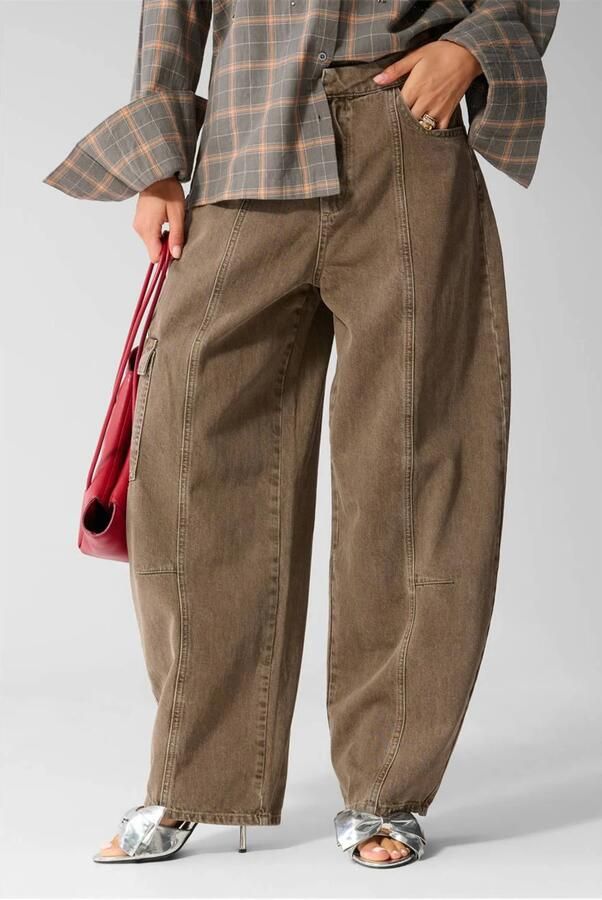 Shoeby high barrel jean groen