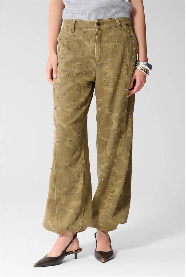 Shoeby high waist barrel camouflage jeans met strass-steentjes bruin