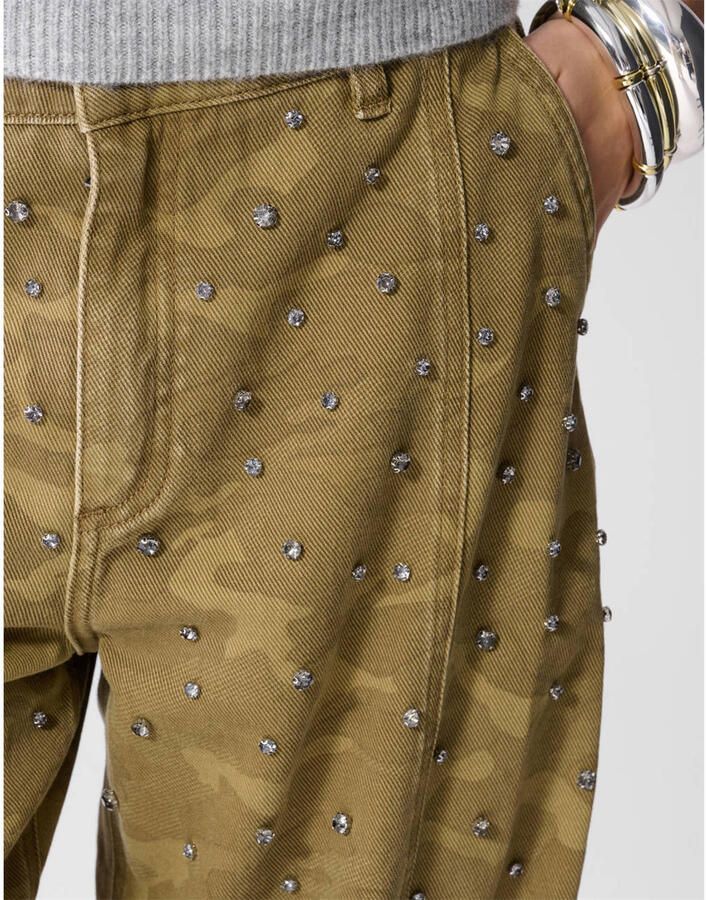 Shoeby high waist barrel camouflage jeans met strass-steentjes bruin - Foto 2