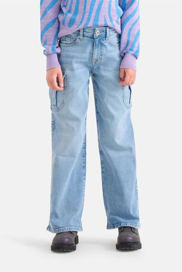 Shoeby high waist loose fit jeans mediumstone Blauw Meisjes Katoen Effen 104