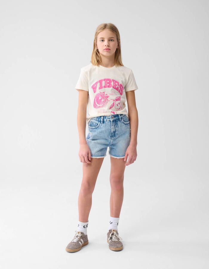 Shoeby high waist regular fit denim short bleached Blauw Meisjes Katoen 110 116 - Foto 2