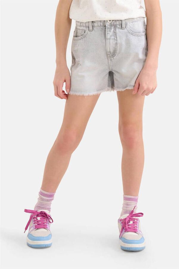 Shoeby high waist regular fit denim short grey denim Grijs Meisjes Katoen 146 152