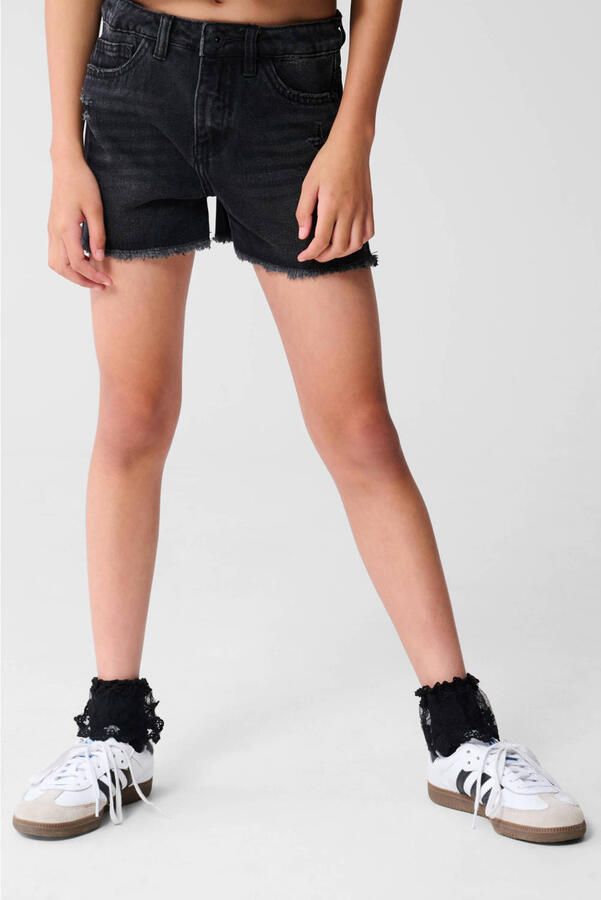 Shoeby high waist regular fit denim short zwart Meisjes Katoen Effen 122 128 - Foto 3