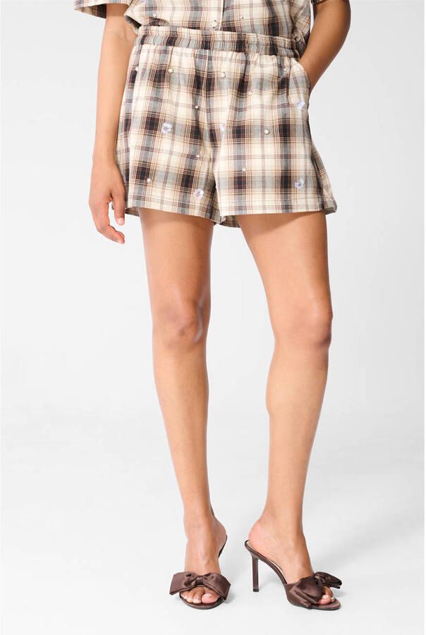 Shoeby high waist straight fit geruite korte broek bruin