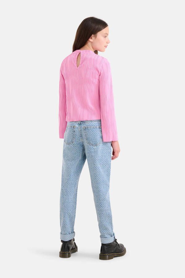 Shoeby high waist straight fit jeans met all over print light blue denim bleached Blauw 146 - Foto 2