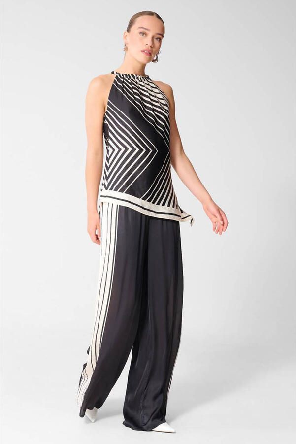 Shoeby high wide leg broek met print zwart - Foto 2
