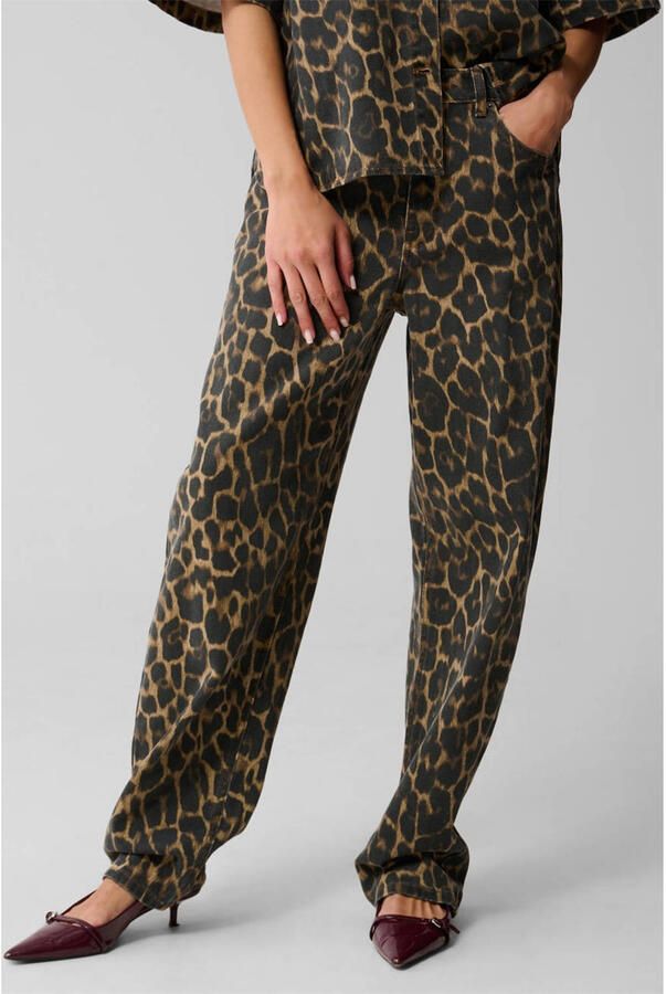 Shoeby high waist barrel jeans met panterprint bruin