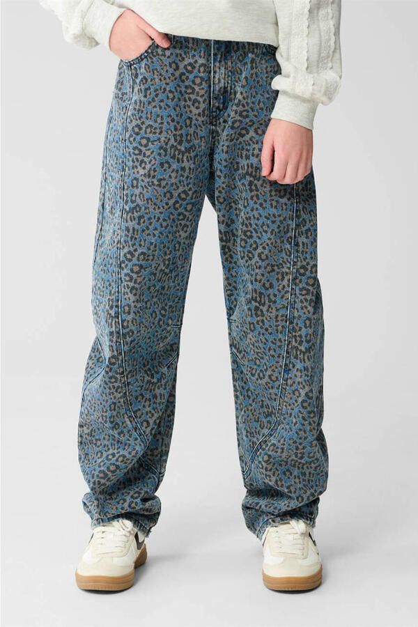 Shoeby high waist barrel jeans met panterprint medium blue denim