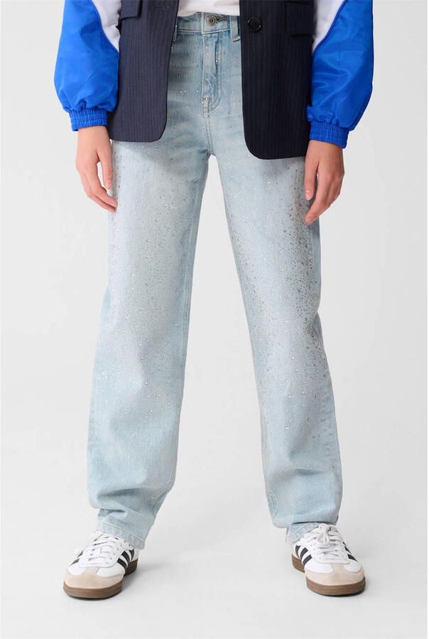 Shoeby high waist barrel jeans met strass steentjes light blue denim
