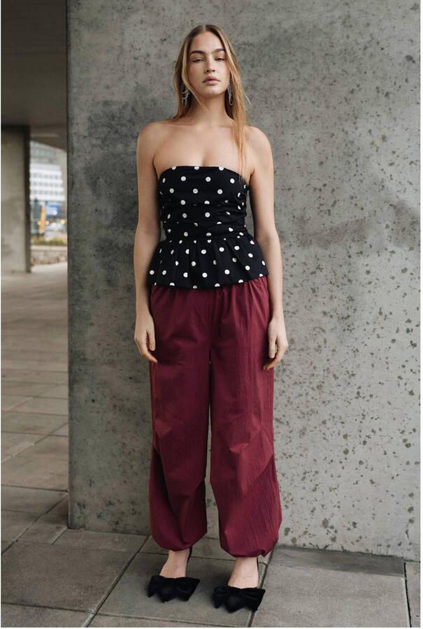 Shoeby high waist casual broek donkerrood - Foto 2