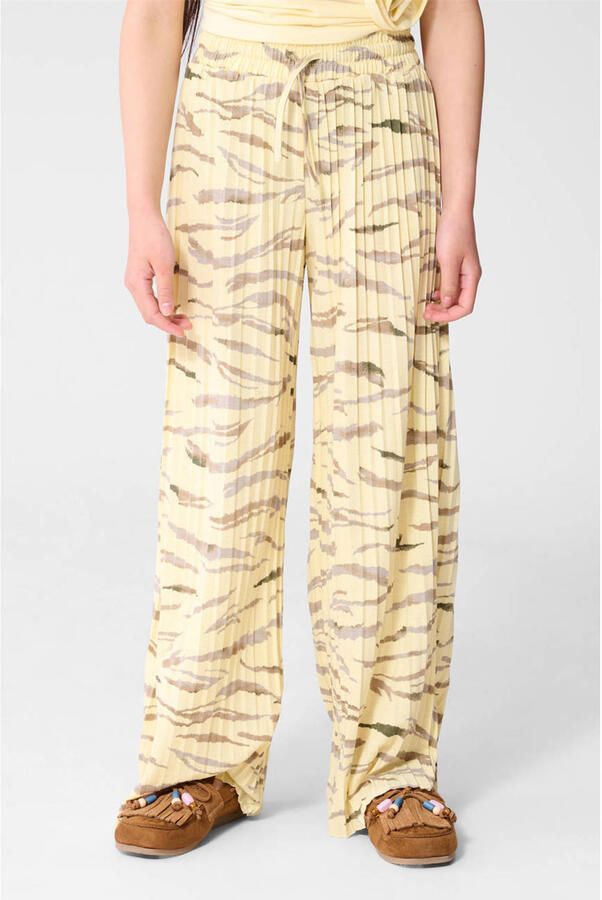 Shoeby high waist casual broek met dierenprint met textuur lichtgeel