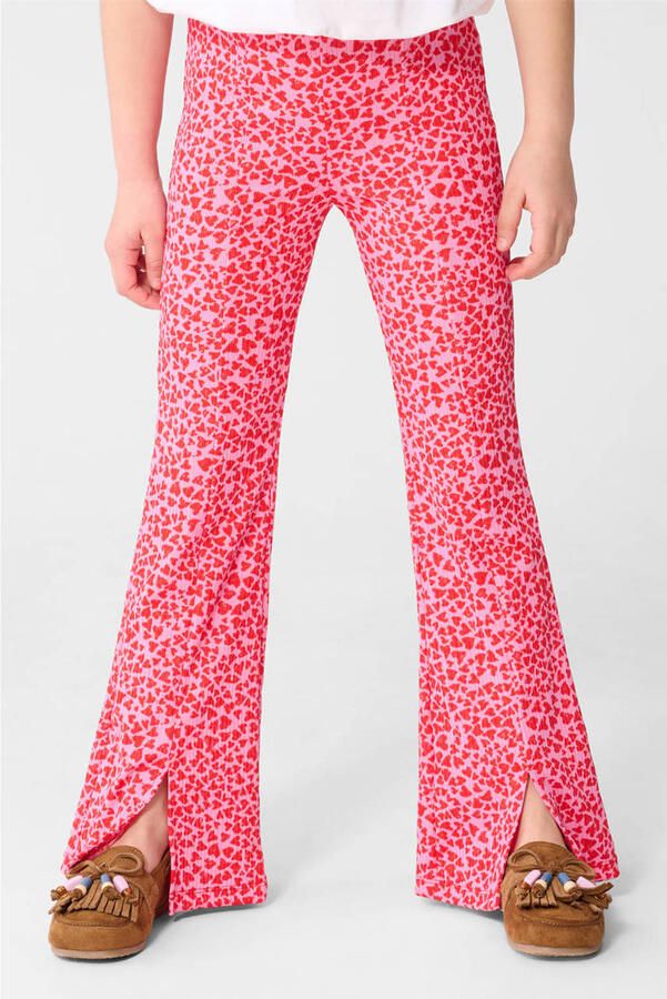 Shoeby high waist flared broek met hartjes roze - Foto 2