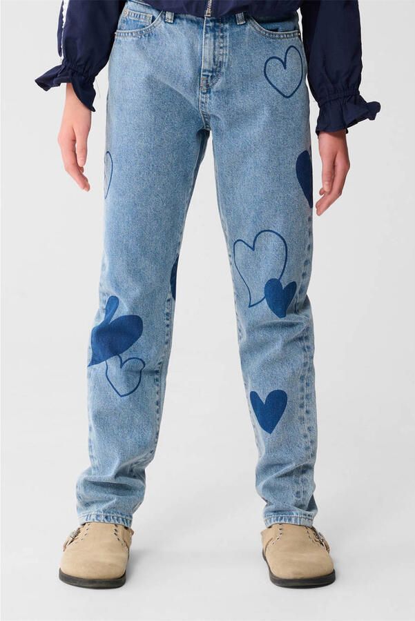 Shoeby high waist mom jeans met hartjes blauw
