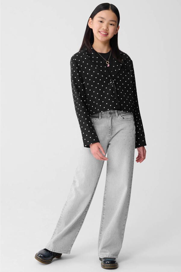 Shoeby high waist straight leg jeans grey denim met strass steentjes