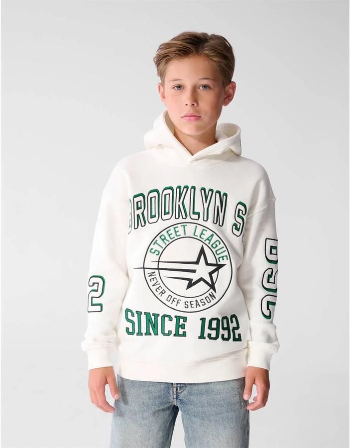 Shoeby hoodie met print ecru groen Sweater Printopdruk