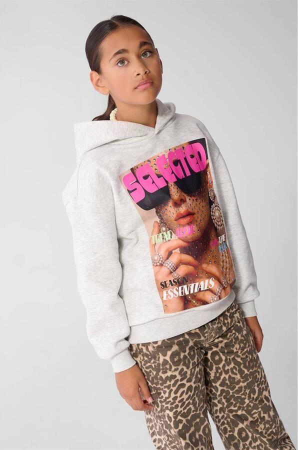 Shoeby hoodie met print lichtgrijs Sweater Printopdruk