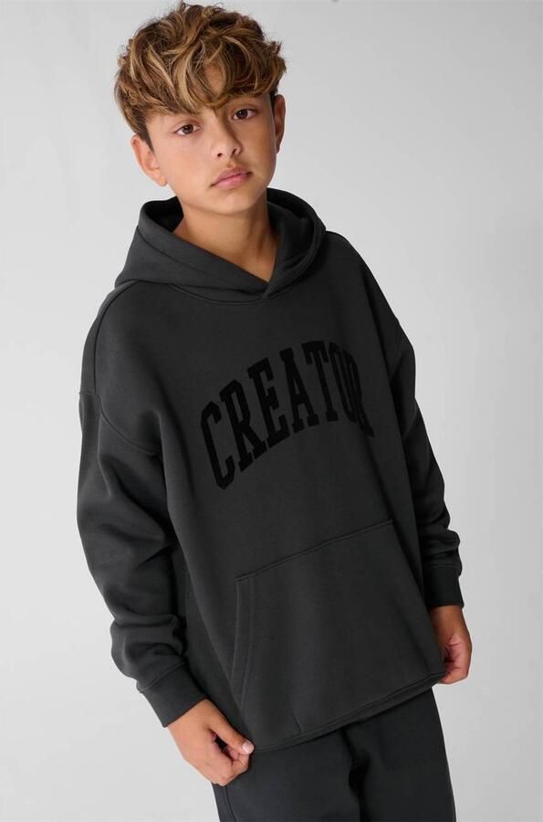 Shoeby hoodie met tekst antraciet Sweater Zwart Tekst