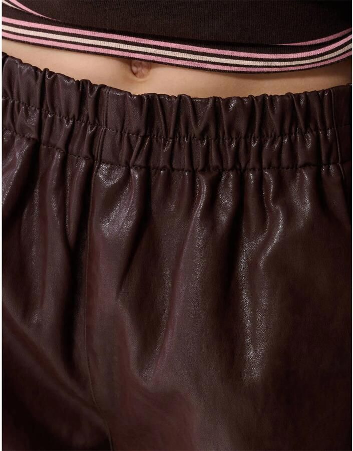 Shoeby imitatieleren high waist casual short donkerbruin - Foto 2