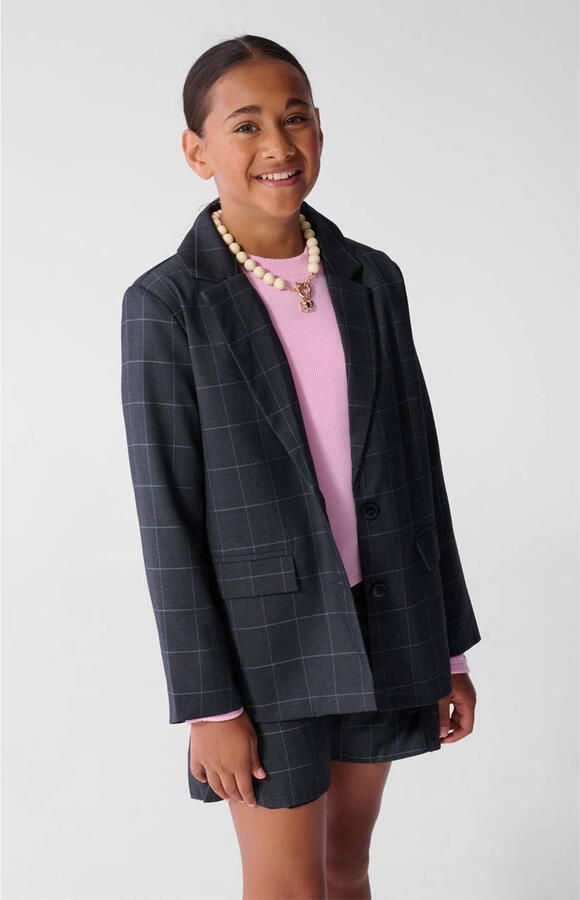 Shoeby regular fit geruite blazer met backprint donkergrijs