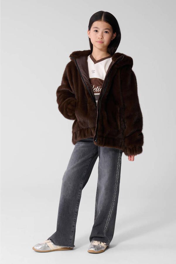 Shoeby imitatiebont faux fur jas donkerbruin - Foto 3