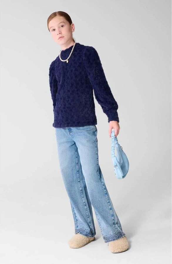 Shoeby imitatiebont longsleeve donkerblauw Meisjes Polyamide Opstaande kraag - Foto 3