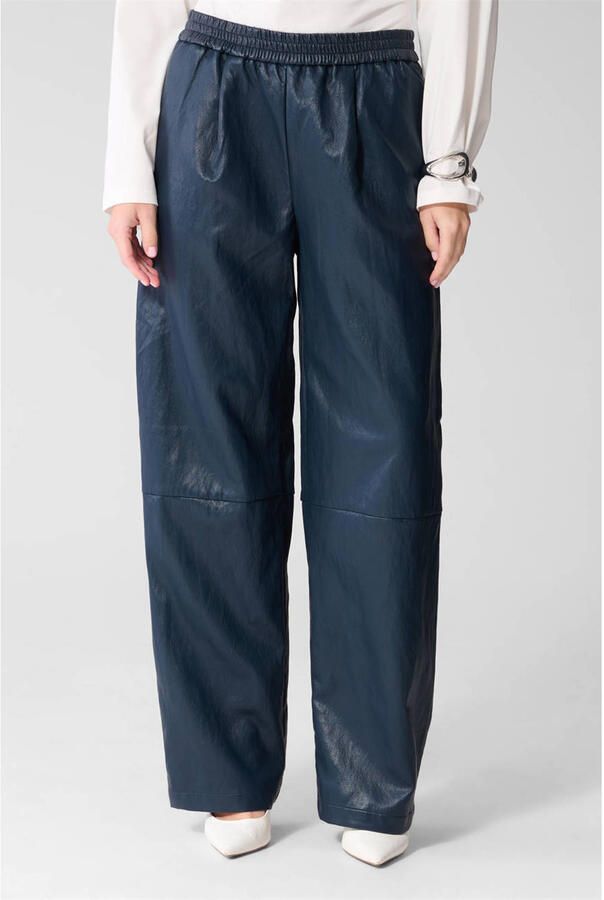 Shoeby imitatieleren barrel broek donkerblauw