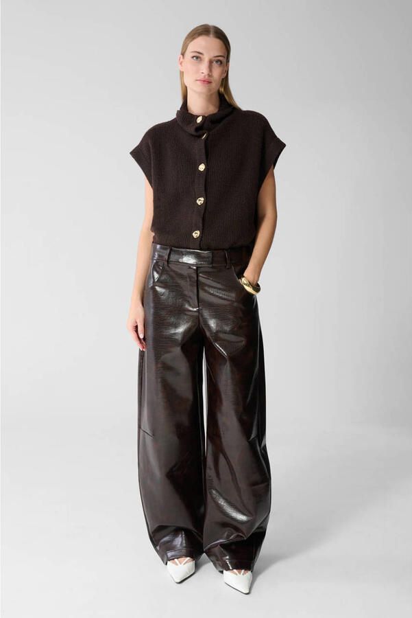 Shoeby imitatieleren barrel broek donkerbruin - Foto 3