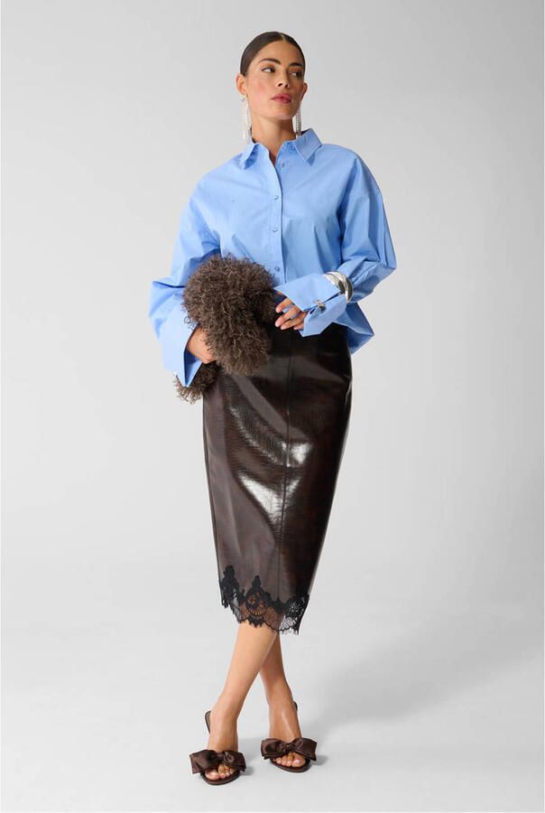 Shoeby imitatieleren midi rok met split bruin