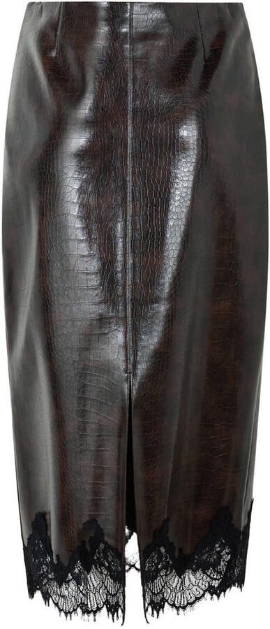 Shoeby imitatieleren midi rok met split bruin - Foto 3