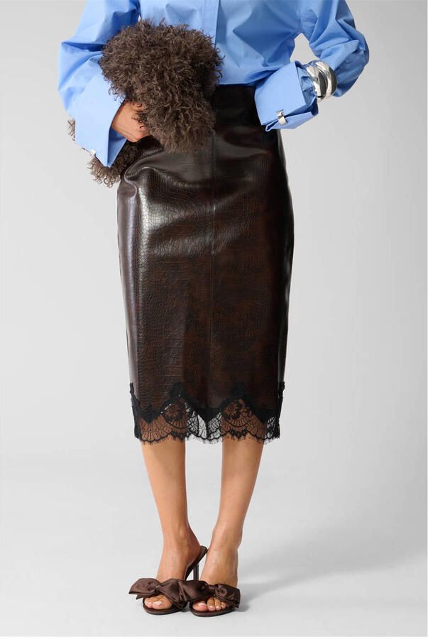 Shoeby imitatieleren midi rok met split bruin - Foto 2