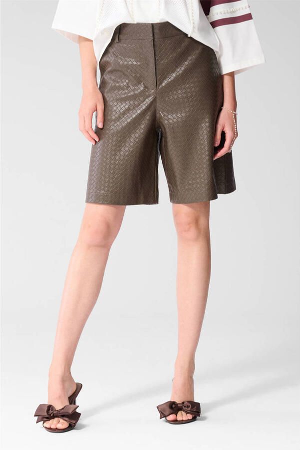 Shoeby imitatieleren wide leg bermuda short bruin