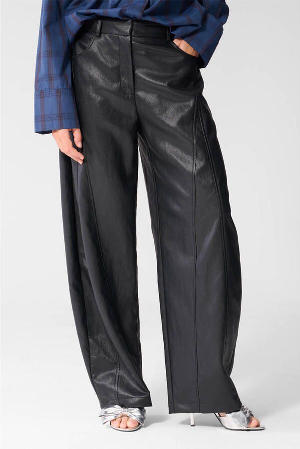 Shoeby imitatieleren wide leg broek zwart