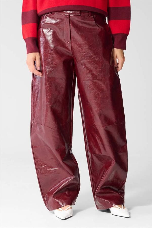 Shoeby imitatieleren wide leg pantalon donkerrood