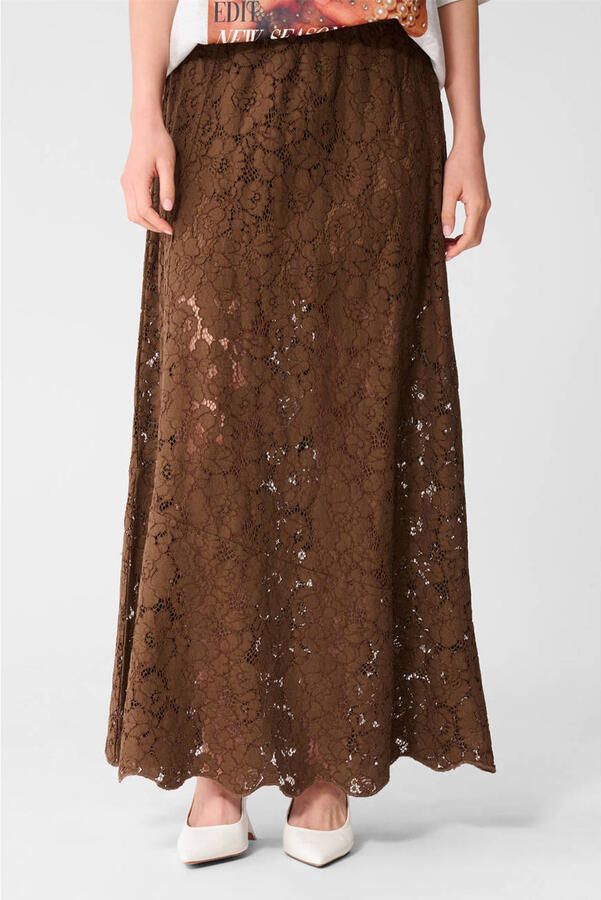 Shoeby kanten gebloemde midi rok bruin