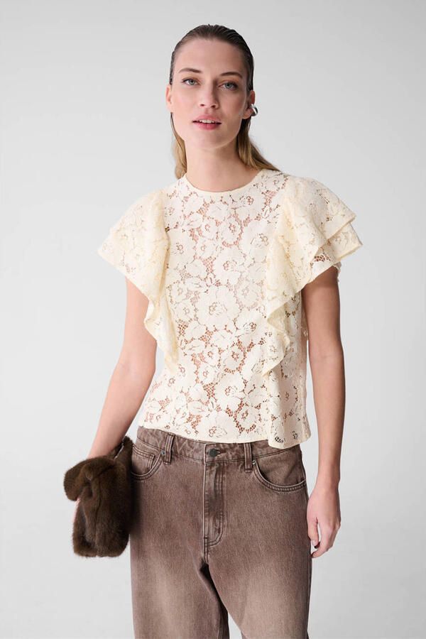 Shoeby kanten gebloemde top ecru