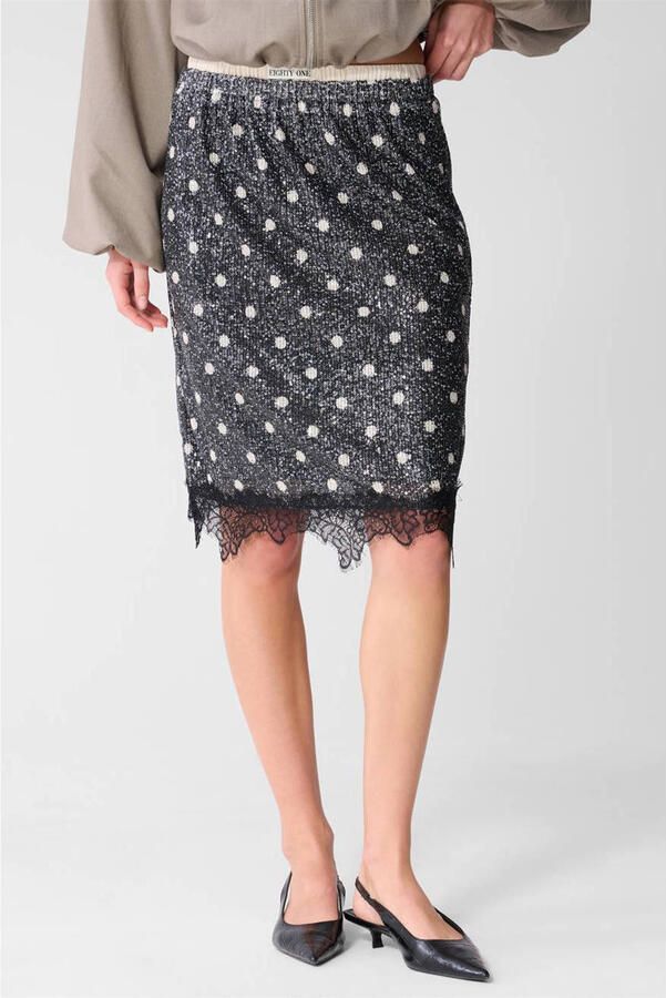 Shoeby kokerrok met stippen en pailletten antraciet