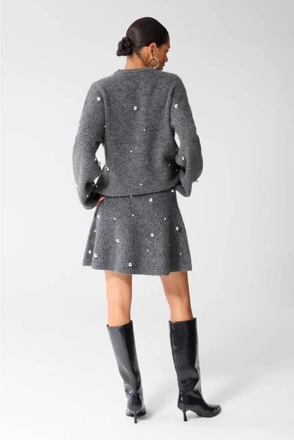 Shoeby korte A-lijn rok met studs grijs - Foto 3