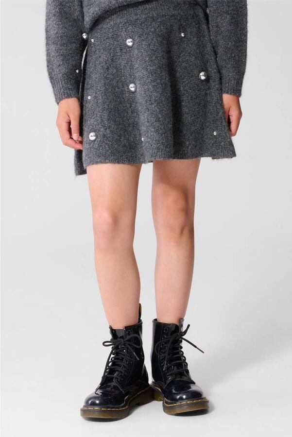 Shoeby korte rok met studs grijs Meisjes Polyester Effen pailletten