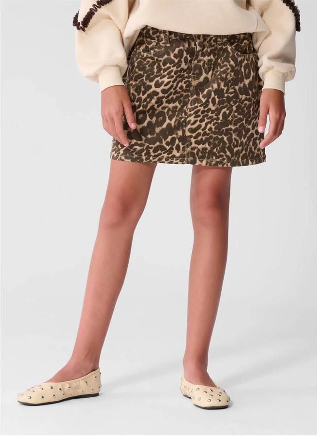 Shoeby korte spijkerrok met panterprint bruin beige