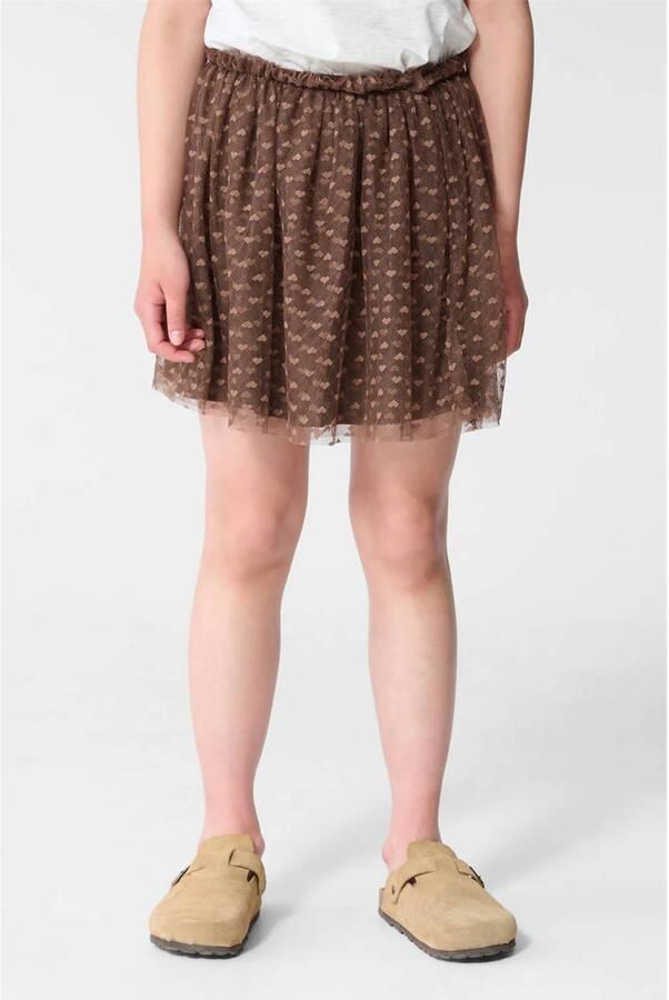Shoeby korte tule plooirok met print bruin