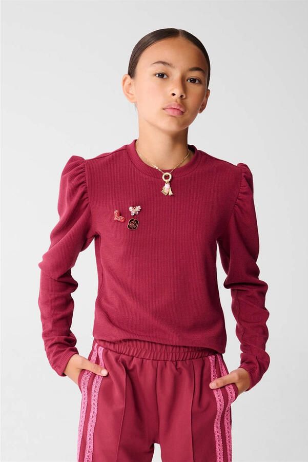 Shoeby longsleeve donkerrood rib gebreid