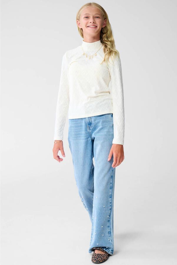Shoeby longsleeve met hartjes en textuur gebroken wit