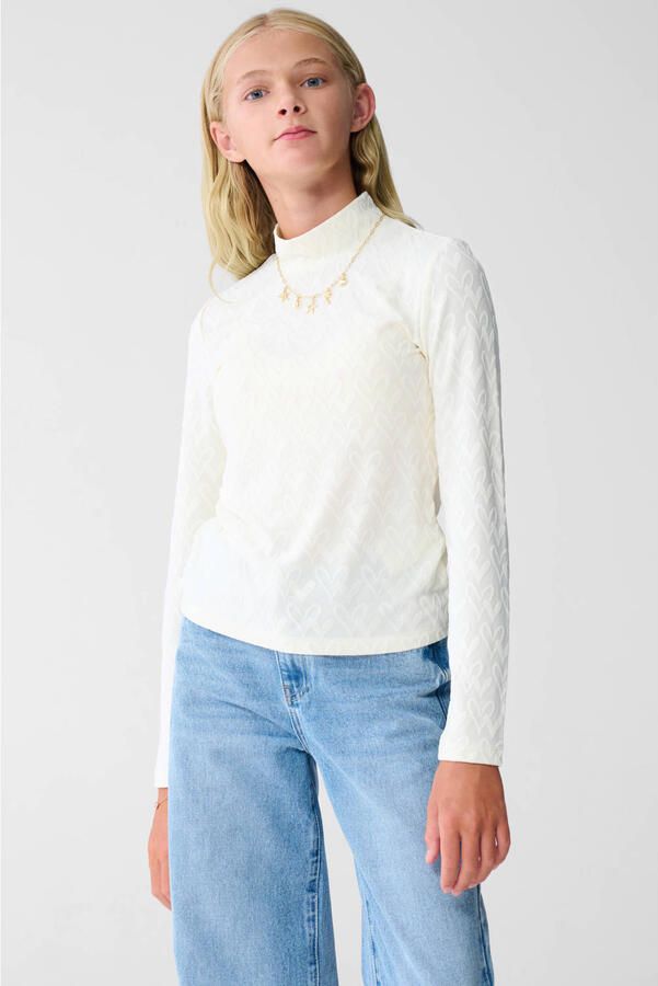 Shoeby longsleeve met hartjes en textuur gebroken wit - Foto 2