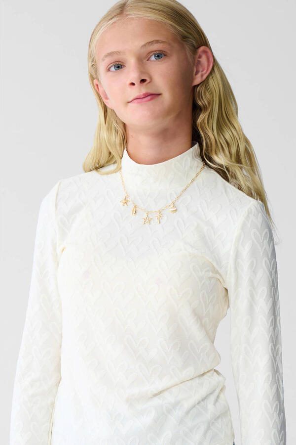 Shoeby longsleeve met hartjes en textuur gebroken wit - Foto 3